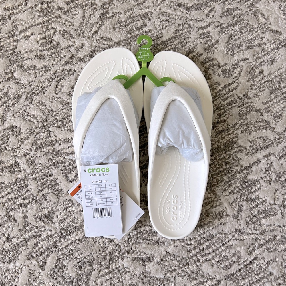 White Crocs Flip Flops Size W8